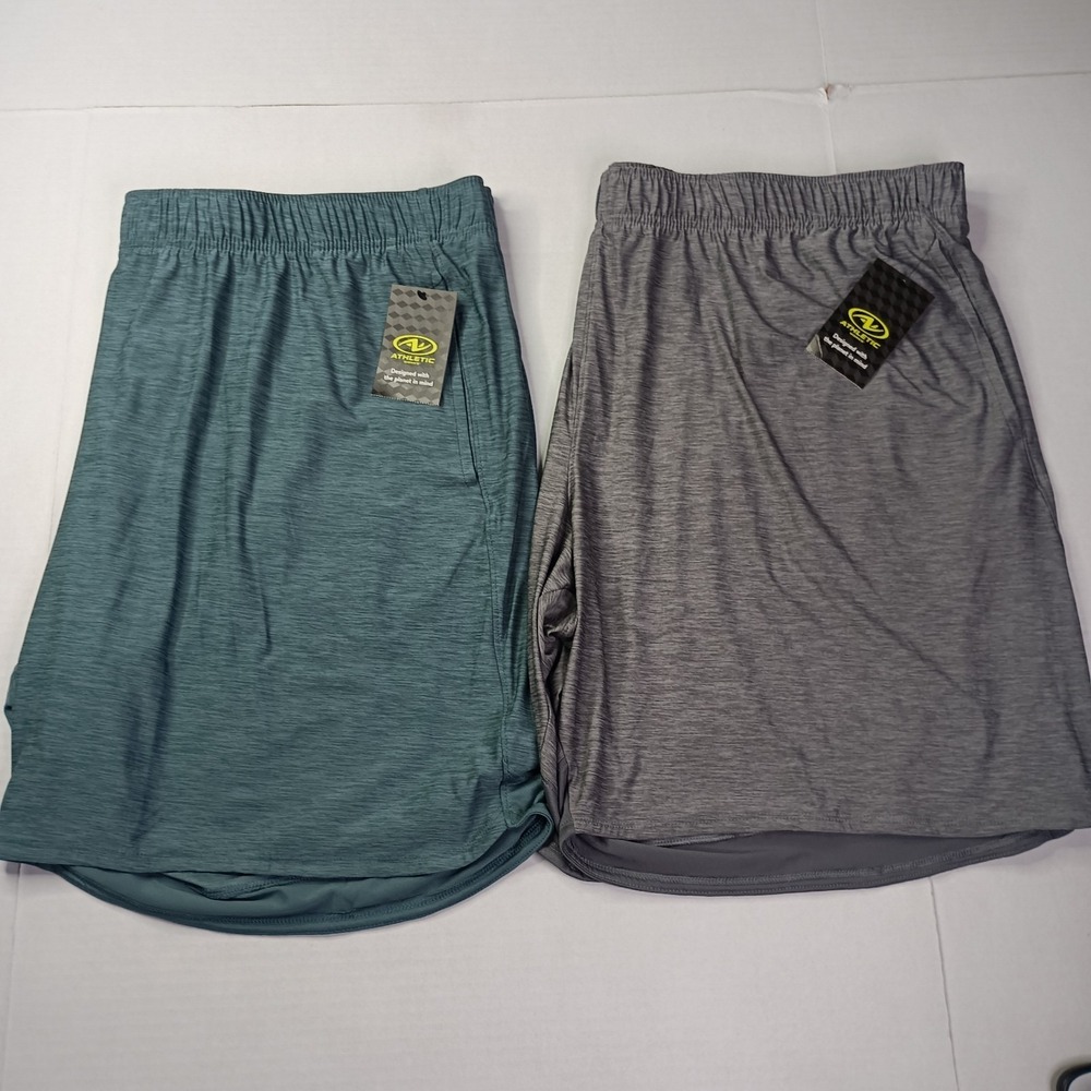 2 Athletic Works Men's Jersey Knit Shorts Size 3XL XXXL Green Gray 9" Inseam NWT